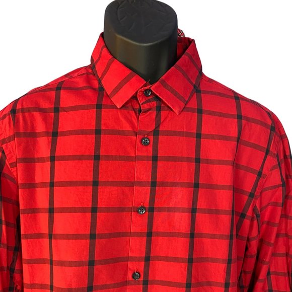 Alfani | Mens Slim Fit Casual Button Up Checks Shirt | Red and Black | L - Picture 7 of 9